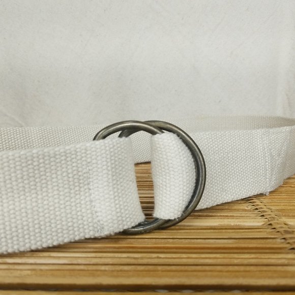 Beige/khaki canvas belt with brass ring buckle - Picture 2 of 9